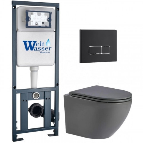 Подвесной унитаз с инсталляцией WeltWasser Marberg 410 / Merzbach 043 MT-GR / MAR 410 SE MT-BL 10000011395 серый матовый