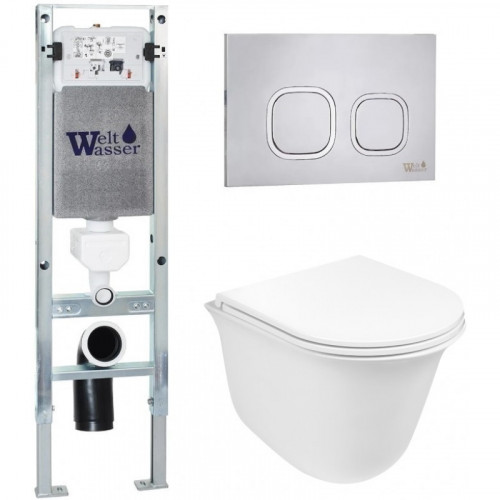 Подвесной унитаз с инсталляцией WeltWasser Amberg 350 ST / Telbach 004 GL-WT / Amberg RD-MT CR 10000006589 белый глянцевый
