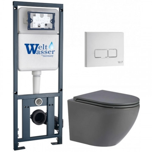 Подвесной унитаз с инсталляцией WeltWasser Marberg 410 / Merzbach 043 MT-GR / MAR 410 SE GL-WT 10000011394 серый матовый
