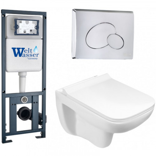 Подвесной унитаз с инсталляцией WeltWasser Marberg 410 / Kehlbach 004 GL-WT / MAR 410 RD-CR 10000006481 белый глянец