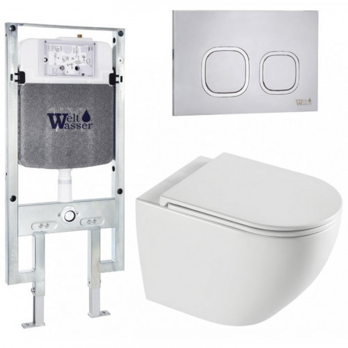 Подвесной унитаз с инсталляцией WeltWasser Amberg 497 ST / Merzbach 043 XL GL-WT / Amberg RD-MT CR 10000013773 белый глянцевый