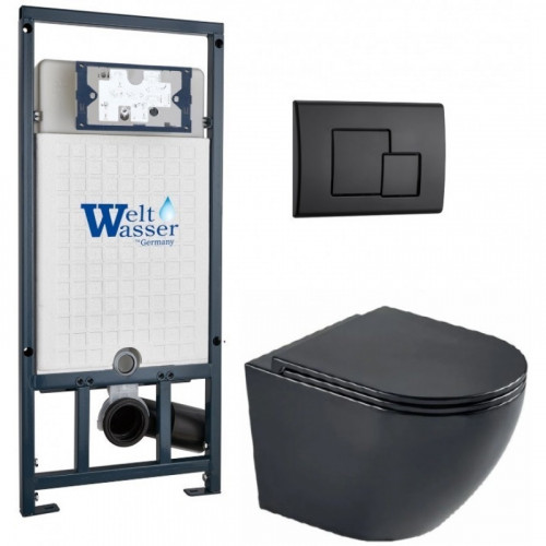 Подвесной унитаз с инсталляцией WeltWasser Marberg 507 / Merzbach 043 MT-BL / MAR 507 SE MT-BL 10000011362 черный матовый