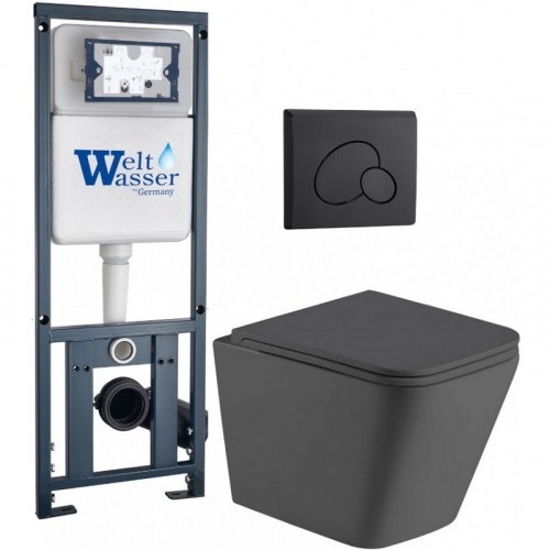 Подвесной унитаз с инсталляцией Weltwasser Marberg 410 / Gelbach 043 MT-GR / MAR 410 RD MT-BL 10000012037 серый матовый