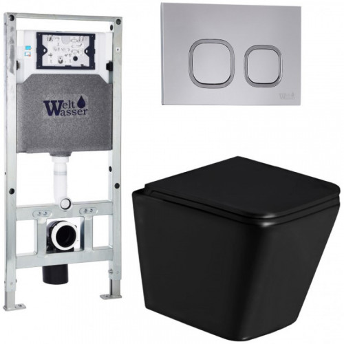 Подвесной унитаз с инсталляцией Weltwasser Amberg 506 ST / Gelbach 043 GL-BL / Amberg RD-CR 10000011947 черный глянцевый