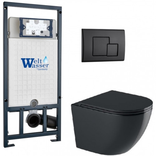 Подвесной унитаз с инсталляцией WeltWasser Marberg 507 / Merzbach 043 GL-BL / MAR 507 SE MT-BL 10000012208 черный глянцевый