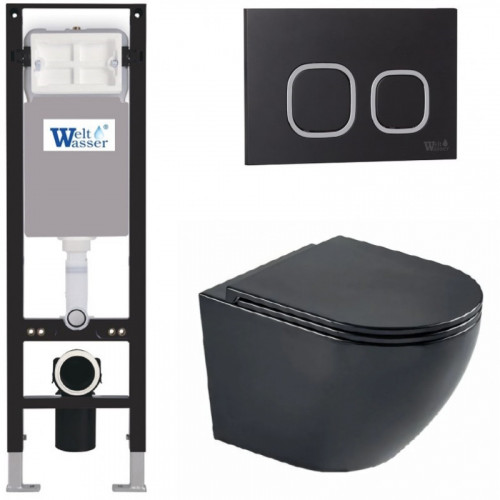 Подвесной унитаз с инсталляцией WeltWasser Amberg 350 / Merzbach 043 MT-BL / Amberg RD-BL 10000012379 черный матовый