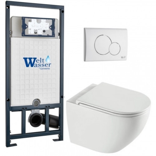 Подвесной унитаз с инсталляцией WeltWasser Marberg 507 / Merzbach 043 XL GL-WT / MAR 507 RD GL-WT 10000013805 белый глянцевый