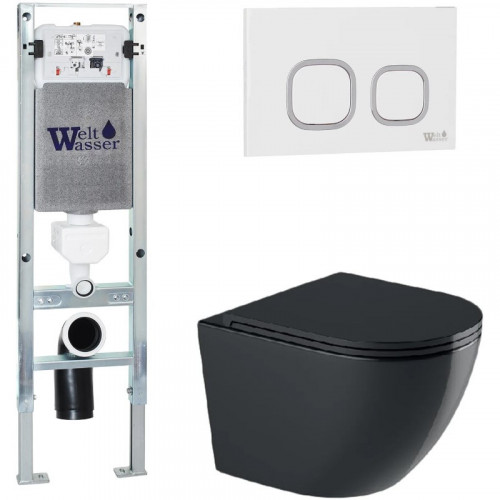 Подвесной унитаз с инсталляцией WeltWasser Amberg 350 ST / Merzbach 043 GL-BL / Amberg RD-WT 10000012174 черный глянцевый