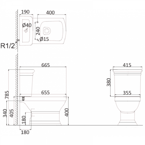 Унитаз-компакт Creo Orleans OR1002+OR1003+OR1001 белый