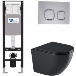 Подвесной унитаз с инсталляцией WeltWasser Amberg 350 / Merzbach 043 GL-BL / Amberg RD-CR 10000012370 черный глянцевый
