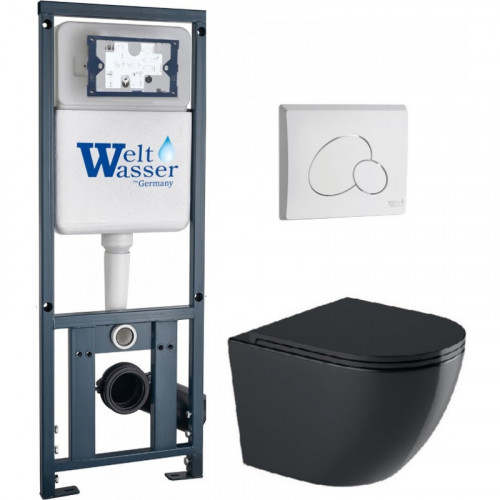 Подвесной унитаз с инсталляцией WeltWasser Marberg 410 / Merzbach 043 GL-BL / MAR 410 RD GL-WT 10000012200 черный глянцевый