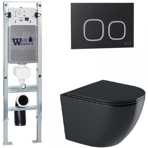 Подвесной унитаз с инсталляцией WeltWasser Amberg 350 ST / Merzbach 043 GL-BL / Amberg RD-BL 10000012171 черный глянцевый