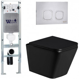 Подвесной унитаз с инсталляцией Weltwasser Amberg 350 ST / Gelbach 043 GL-BL / Amberg RD-MT CR 10000011928 черный глянцевый