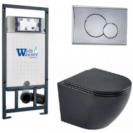 Подвесной унитаз с инсталляцией WeltWasser Marberg 507 / Merzbach 043 MT-BL / MAR 507 RD-CR 10000011357 черный матовый