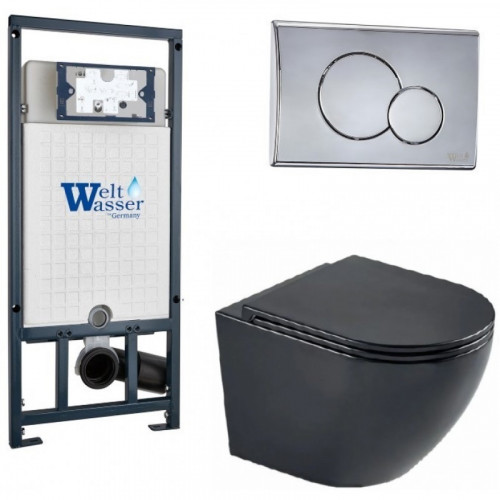 Подвесной унитаз с инсталляцией WeltWasser Marberg 507 / Merzbach 043 MT-BL / MAR 507 RD-CR 10000011357 черный матовый