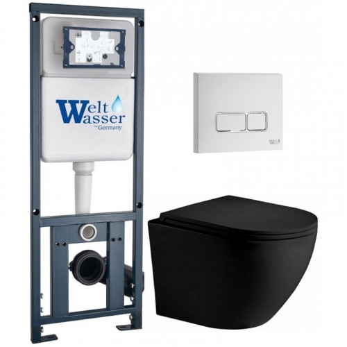 Подвесной унитаз с инсталляцией WeltWasser Marberg 410 / Merzbach 043 XL MT-BL / MAR 410 SE GL-WT 10000014144 черный матовый