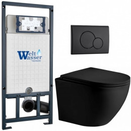 Подвесной унитаз с инсталляцией WeltWasser Marberg 507 / Merzbach 043 XL MT-BL / MAR 507 RD MT-BL 10000014149 черный матовый