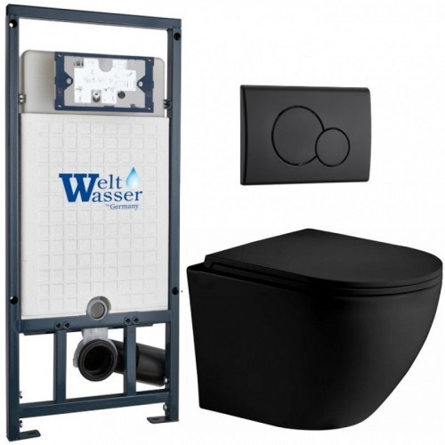 Подвесной унитаз с инсталляцией WeltWasser Marberg 507 / Merzbach 043 XL MT-BL / MAR 507 RD MT-BL 10000014149 черный матовый