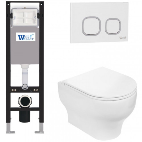 Подвесной унитаз с инсталляцией WeltWasser Amberg 350 / Erlenbach 004 GL-WT / Amberg RD-WT 10000012292 белый глянец