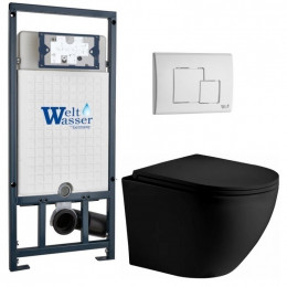 Подвесной унитаз с инсталляцией WeltWasser Marberg 507 / Merzbach 043 XL MT-BL / MAR 507 SE GL-WT 10000014151 черный матовый