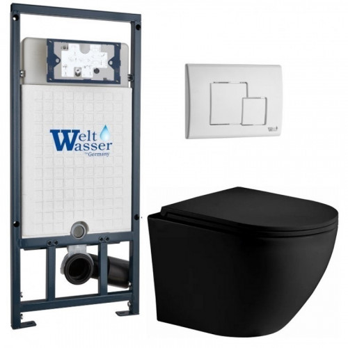 Подвесной унитаз с инсталляцией WeltWasser Marberg 507 / Merzbach 043 XL MT-BL / MAR 507 SE GL-WT 10000014151 черный матовый