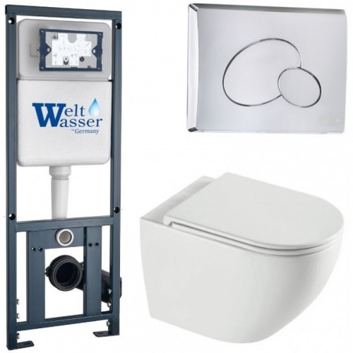 Подвесной унитаз с инсталляцией WeltWasser Marberg 410 / Merzbach 043 XL GL-WT / MAR 410 RD-CR 10000013800 белый глянцевый