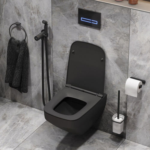 Унитаз с инсталляцией Am.Pm Inspire V2.0 CK50GG с сиденьем, клавишей смыва, гигиеническим душем и аксессуарами, черный матовый