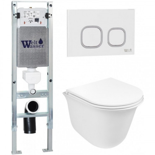 Подвесной унитаз с инсталляцией WeltWasser Amberg 350 ST / Telbach 004 GL-WT / Amberg RD-WT 10000006590 белый глянцевый