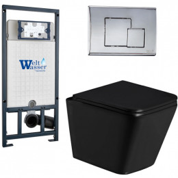 Подвесной унитаз с инсталляцией Weltwasser Marberg 507 / Gelbach 043 GL-BL / MAR 507 SE CR 10000011961 черный глянцевый