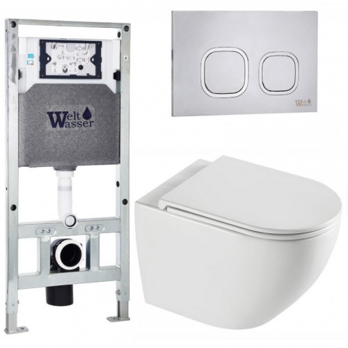 Подвесной унитаз с инсталляцией WeltWasser Amberg 506 ST / Merzbach 043 XL GL-WT / Amberg RD-MT CR 10000013783 белый глянцевый