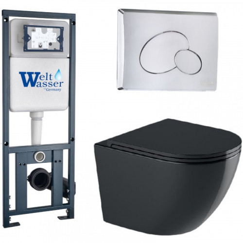 Подвесной унитаз с инсталляцией WeltWasser Marberg 410 / Merzbach 041 XL MT-BL / MAR 410 RD 10000010953 черный матовый