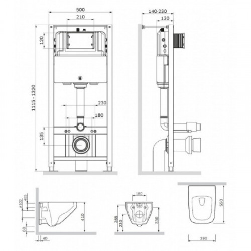 Комплект унитаза с инсталляцией Am.Pm Inspire 2.0 CK50GD с сиденьем, клавишей смыва, гигиеническим душем и аксессуарами