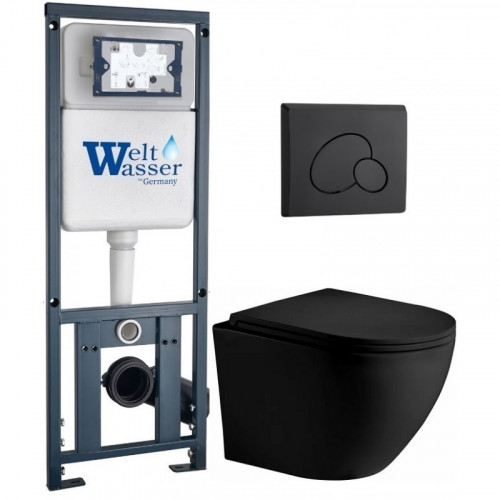 Подвесной унитаз с инсталляцией WeltWasser Marberg 410 / Merzbach 043 XL MT-BL / MAR 410 RD MT-BL 10000014142 черный матовый