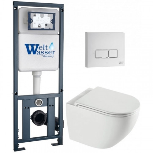 Подвесной унитаз с инсталляцией WeltWasser Marberg 410 / Merzbach 043 XL GL-WT / MAR 410 SE GL-WT 10000013801 белый глянцевый