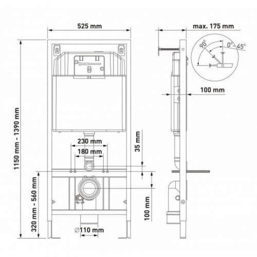 Подвесной унитаз с инсталляцией Berges Novum 043267 кнопка хром