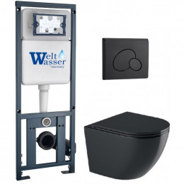Подвесной унитаз с инсталляцией WeltWasser Marberg 410 / Merzbach 043 GL-BL / MAR 410 RD MT-BL 10000012201 черный глянцевый