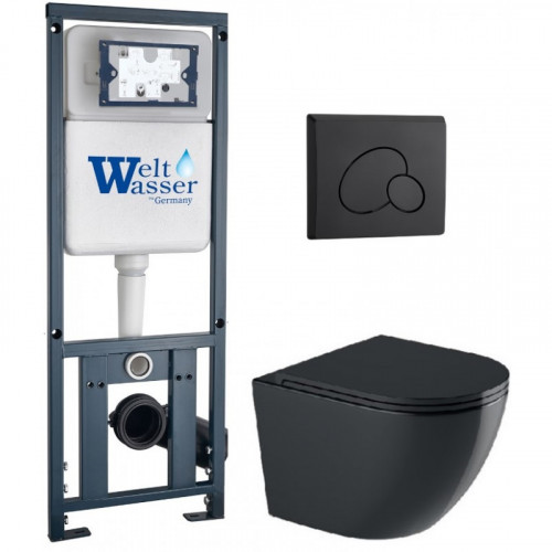 Подвесной унитаз с инсталляцией WeltWasser Marberg 410 / Merzbach 043 GL-BL / MAR 410 RD MT-BL 10000012201 черный глянцевый