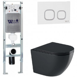 Подвесной унитаз с инсталляцией WeltWasser Amberg 350 ST / Merzbach 041 XL MT-BL / Amberg RD-WT 10000010931 черный матовый