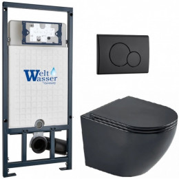 Подвесной унитаз с инсталляцией WeltWasser Marberg 507 / Merzbach 043 MT-BL / MAR 507 RD MT-BL 10000011359 черный матовый