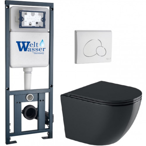 Подвесной унитаз с инсталляцией WeltWasser Marberg 410 / Merzbach 041 XL MT-BL / MAR 410 RD MT-BL 10000010954 черный матовый
