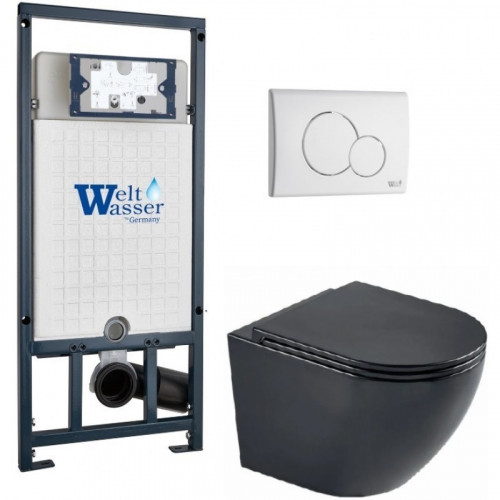 Подвесной унитаз с инсталляцией WeltWasser Marberg 507 / Merzbach 043 MT-BL / MAR 507 RD GL-WT 10000011358 черный матовый