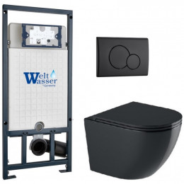 Подвесной унитаз с инсталляцией WeltWasser Marberg 507 / Merzbach 043 GL-BL / MAR 507 RD MT-BL 10000012205 черный глянцевый