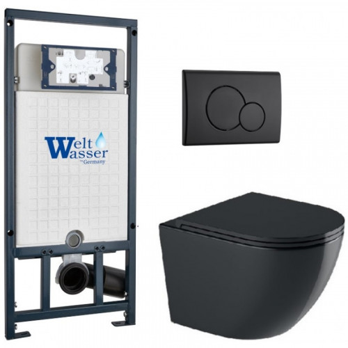 Подвесной унитаз с инсталляцией WeltWasser Marberg 507 / Merzbach 043 GL-BL / MAR 507 RD MT-BL 10000012205 черный глянцевый