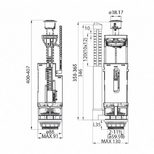 Двухуровневая арматура Iddis F012400-01K, с клапаном и нижним подводом воды