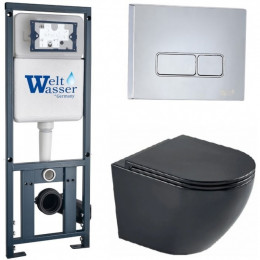 Подвесной унитаз с инсталляцией WeltWasser Marberg 410 / Merzbach 043 MT-BL / MAR 410 SE-CR 10000011353 черный матовый
