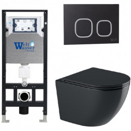 Подвесной унитаз с инсталляцией WeltWasser Amberg 506 / Merzbach 043 GL-BL / Amberg RD-BL 10000012186 черный глянцевый