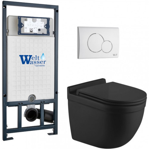 Подвесной унитаз с инсталляцией WeltWasser Marberg 507 / Heimbach 043 MT-BL / MAR 507 RD GL-WT 10000012254 черный матовый