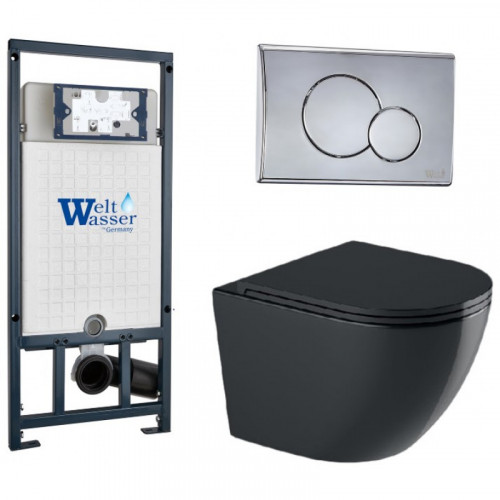 Подвесной унитаз с инсталляцией WeltWasser Marberg 507 / Merzbach 041 XL MT-BL / MAR 507 RD 10000010960 черный матовый