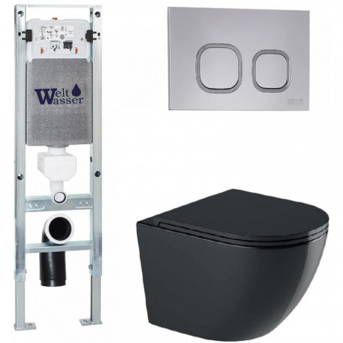 Подвесной унитаз с инсталляцией WeltWasser Amberg 350 ST / Merzbach 041 XL MT-BL / Amberg RD-CR 10000010929 черный матовый