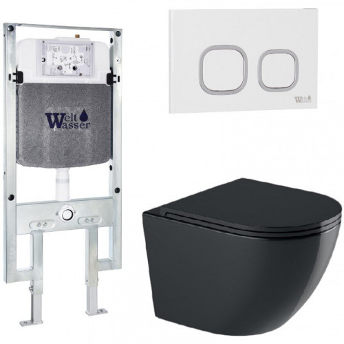 Подвесной унитаз с инсталляцией WeltWasser Amberg 497 ST / Merzbach 041 XL MT-BL / Amberg RD-WT 10000010941 черный матовый